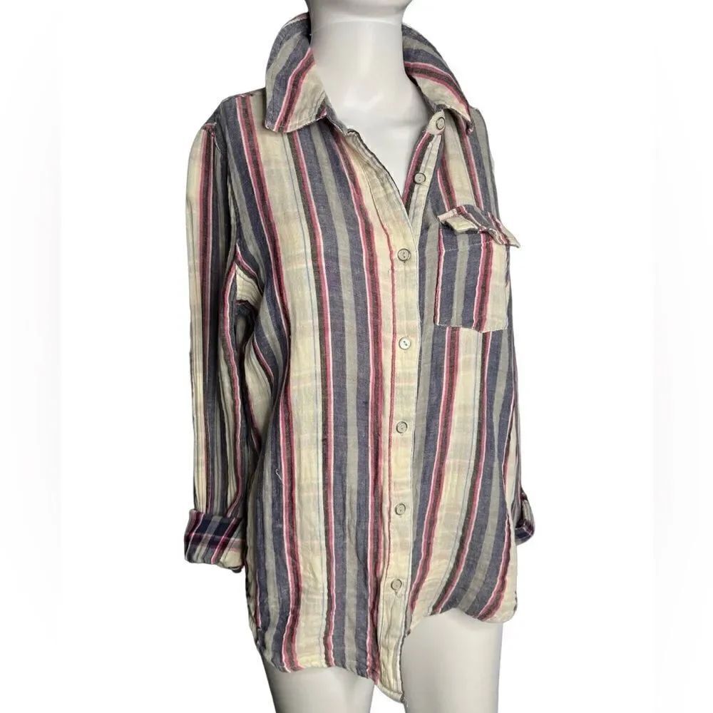 BKE Eased Striped Button Down Casual Long sleeve shirt pink blue Small